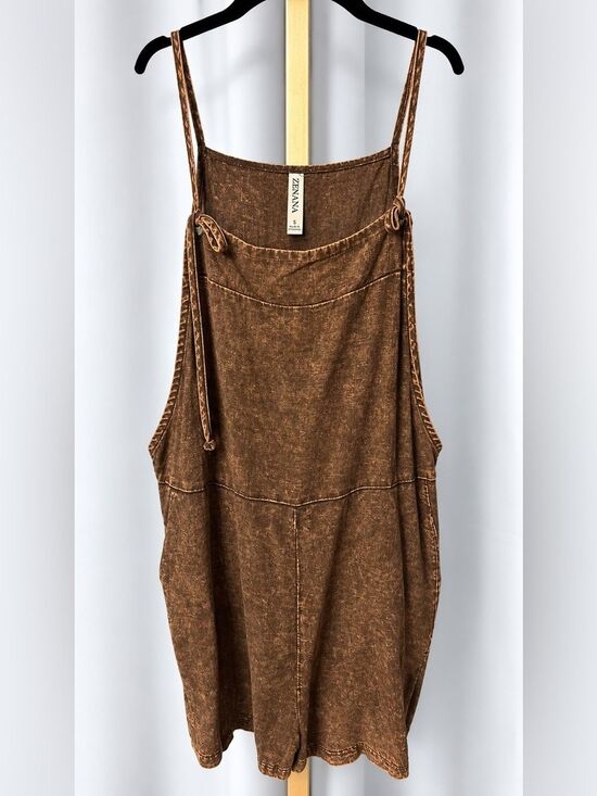 Zenana Outfitters Pants - Zenana Outfitters Brown Washer romper with Adjustable Tie Straps